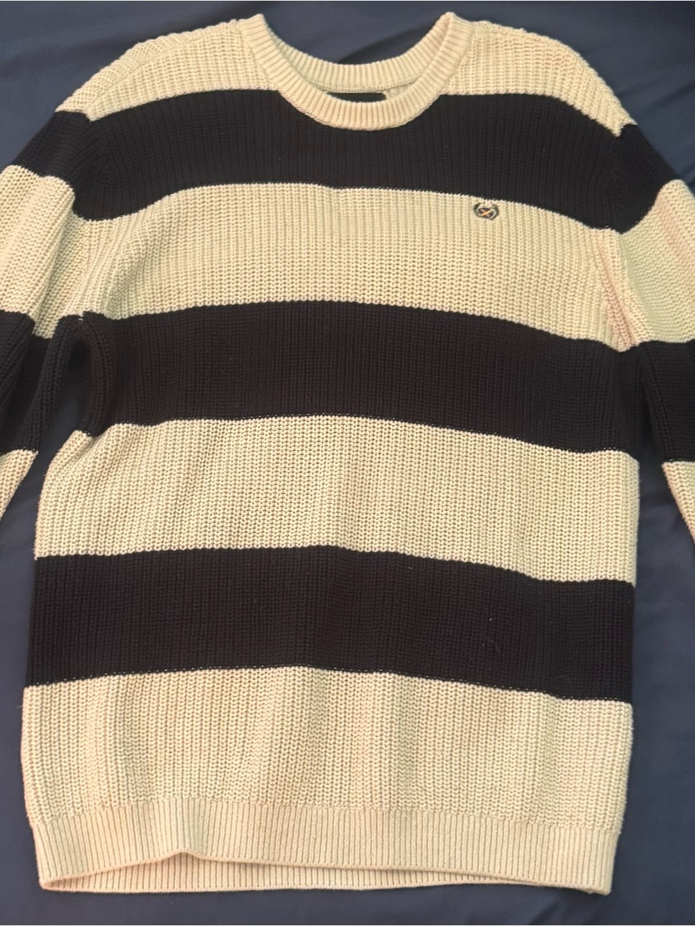 PacSun Black and Cream Wide-Stripe Crewneck Sweater